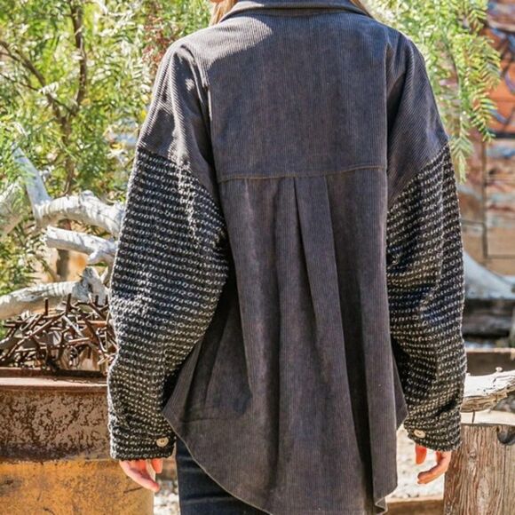 Cozy Corduroy Pockets Button Down Denim Jacket Shacket - Picture 6 of 14